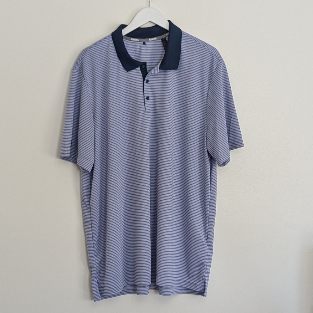 Adidas Polo Men 2XL Blue Striped Short Sleeve Golf